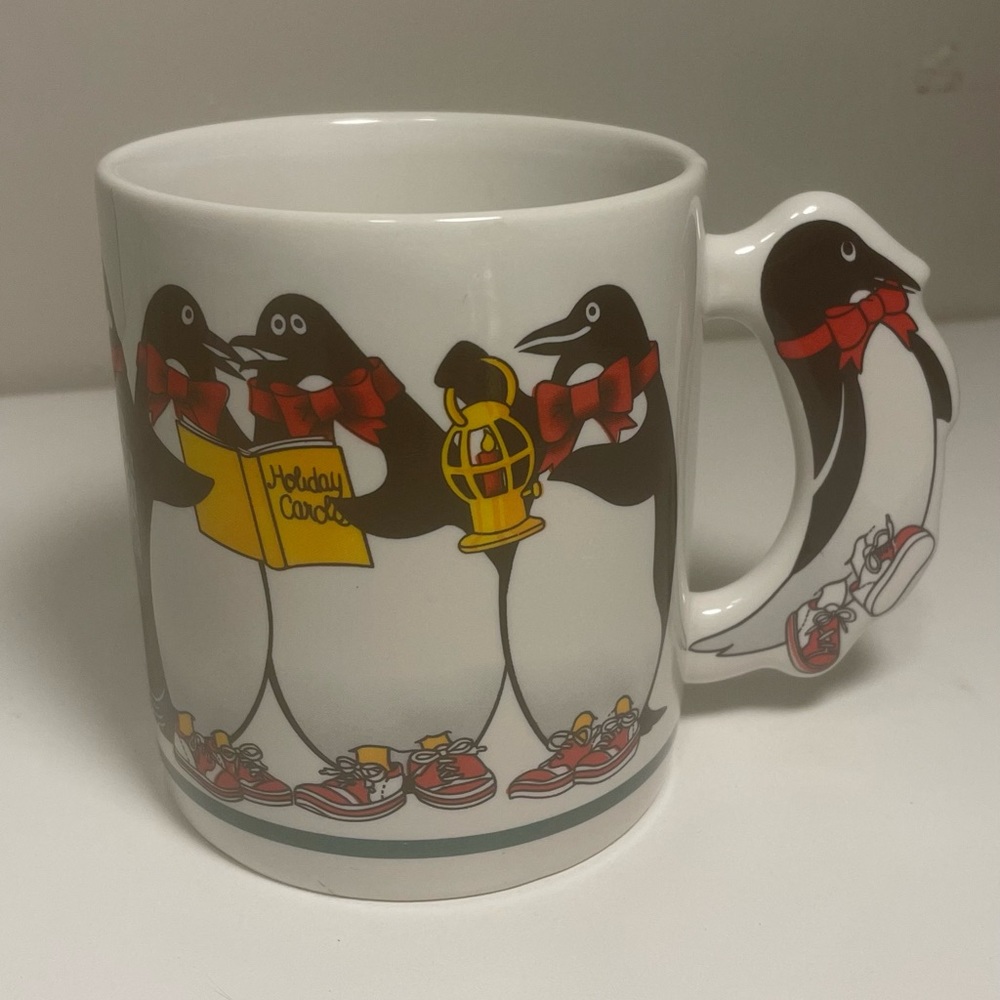 Vtg 80s Penguin The Love Mug Coffee Mug Tea Cup Holiday Christmas Korea 10oz